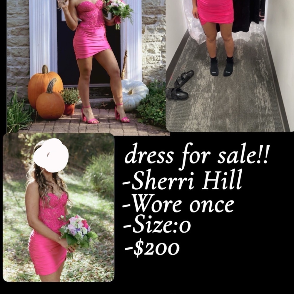 Sherri Hill Pink Bodycon Mini Dress with Spaghetti Straps for Prom